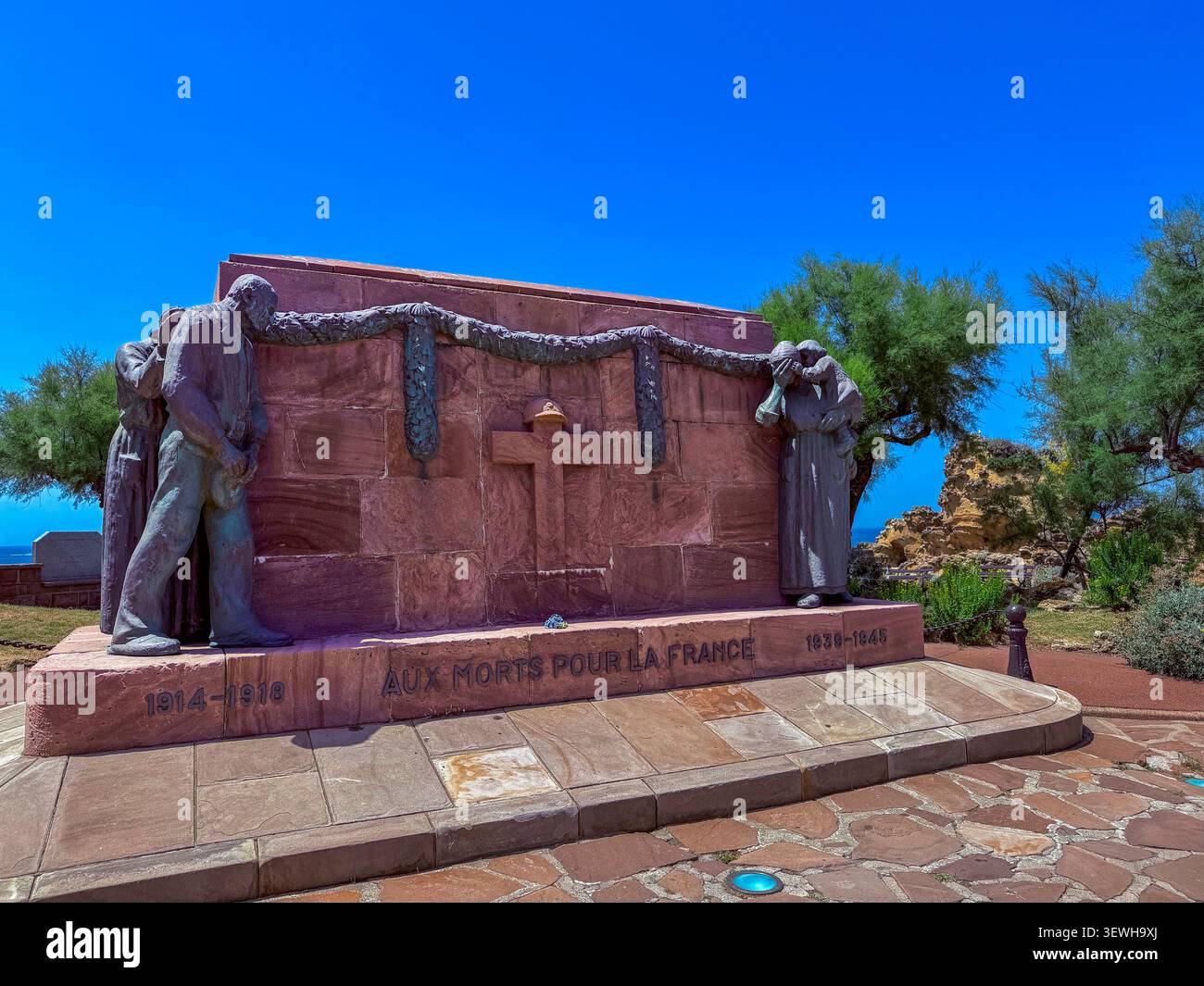 Biarritz, France, gros plan, Monument de guerre français sur le littoral, Statue publique du mémorial de la seconde Guerre mondiale, histoire Banque D'Images