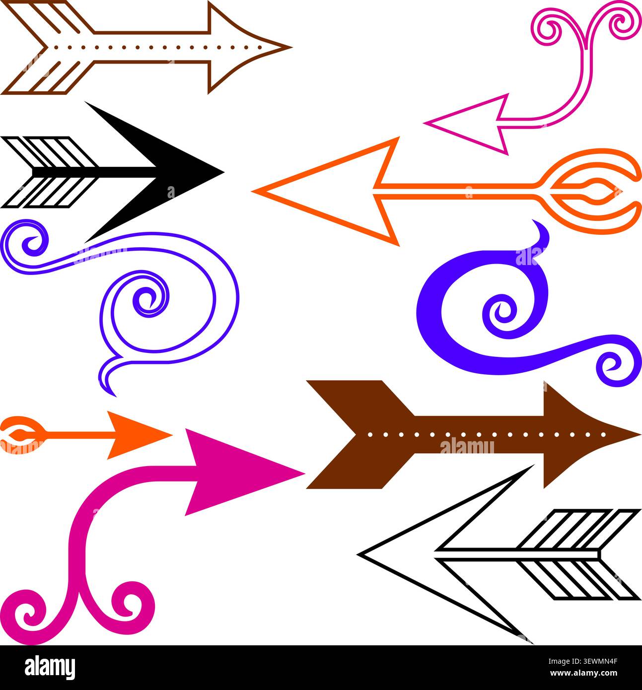 Flèches stylisées colorées indiquant la direction et le mouvement Illustration de Vecteur
