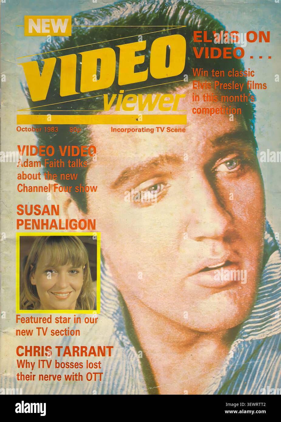 Nouveau Video Viewer Dec 1983 - couverture de magazine Vintage - photographe inconnu - transcription de texte [ NOUVEAU visualiseur VIDÉO ELVIS SUR LA VIDÉO... Gagnez dix classiques Presley IMS dans le mois Compertion Incorporating TV Scene octobre 1983 VIDÉO Adam Faith parle de la nouvelle émission Channel four SUSAN PENHALIGON vedette star dans notre nouvelle section TV CHRIS TARRANT pourquoi les patrons d'ITV ont perdu leur nerf avec OTT ] POUR UN USAGE ÉDITORIAL SEULEMENT ! Banque D'Images