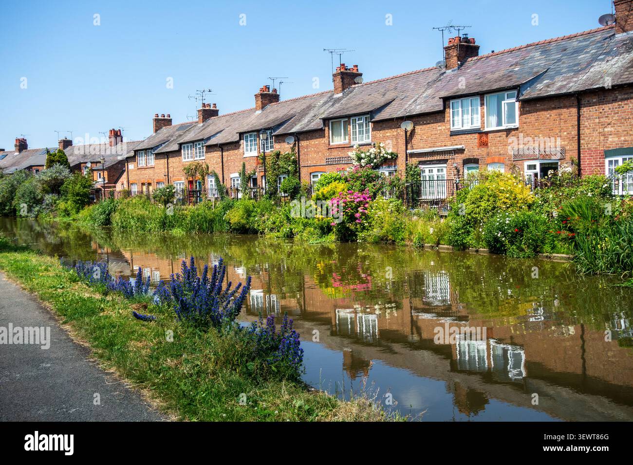 Tollemache Terrace cottages sur les rives du canal Shropshire Union dans la ville de Cheshire de Chester en Angleterre Banque D'Images