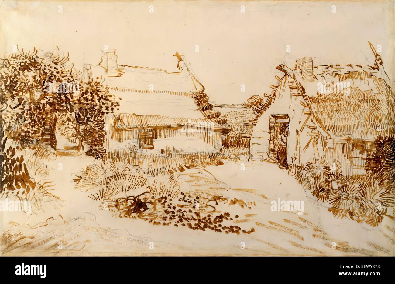 Deux chalets aux Saintes-Maries-de-la-mer (1888) de Vincent van Gogh Banque D'Images