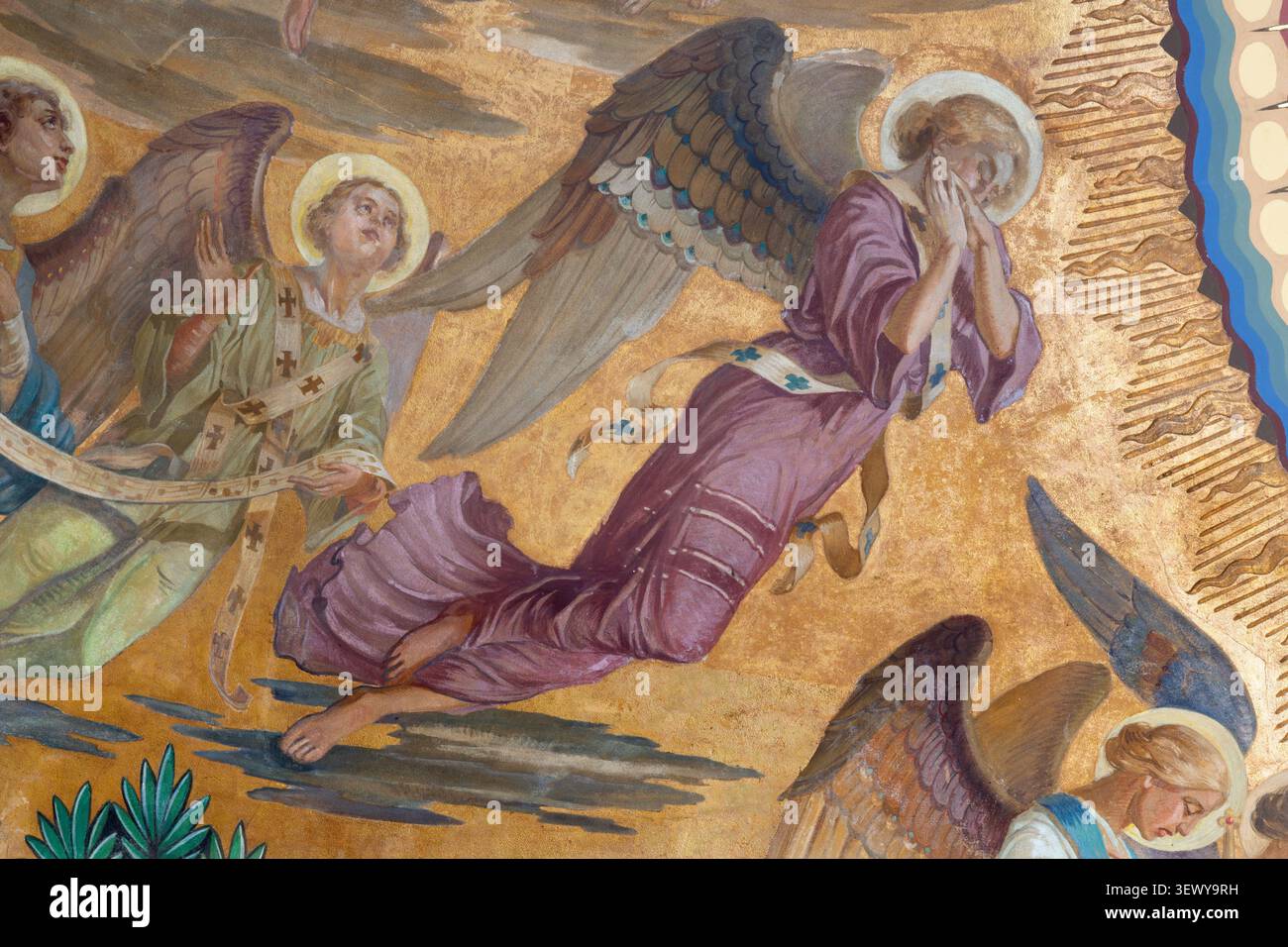 MONZA, ITALIE - 19 MARS 2026 : la fresque de l'ange a orné Jésus le Pantokrator dans l'abside principale de l'église Chiesa di San Carlo de grandi Banque D'Images