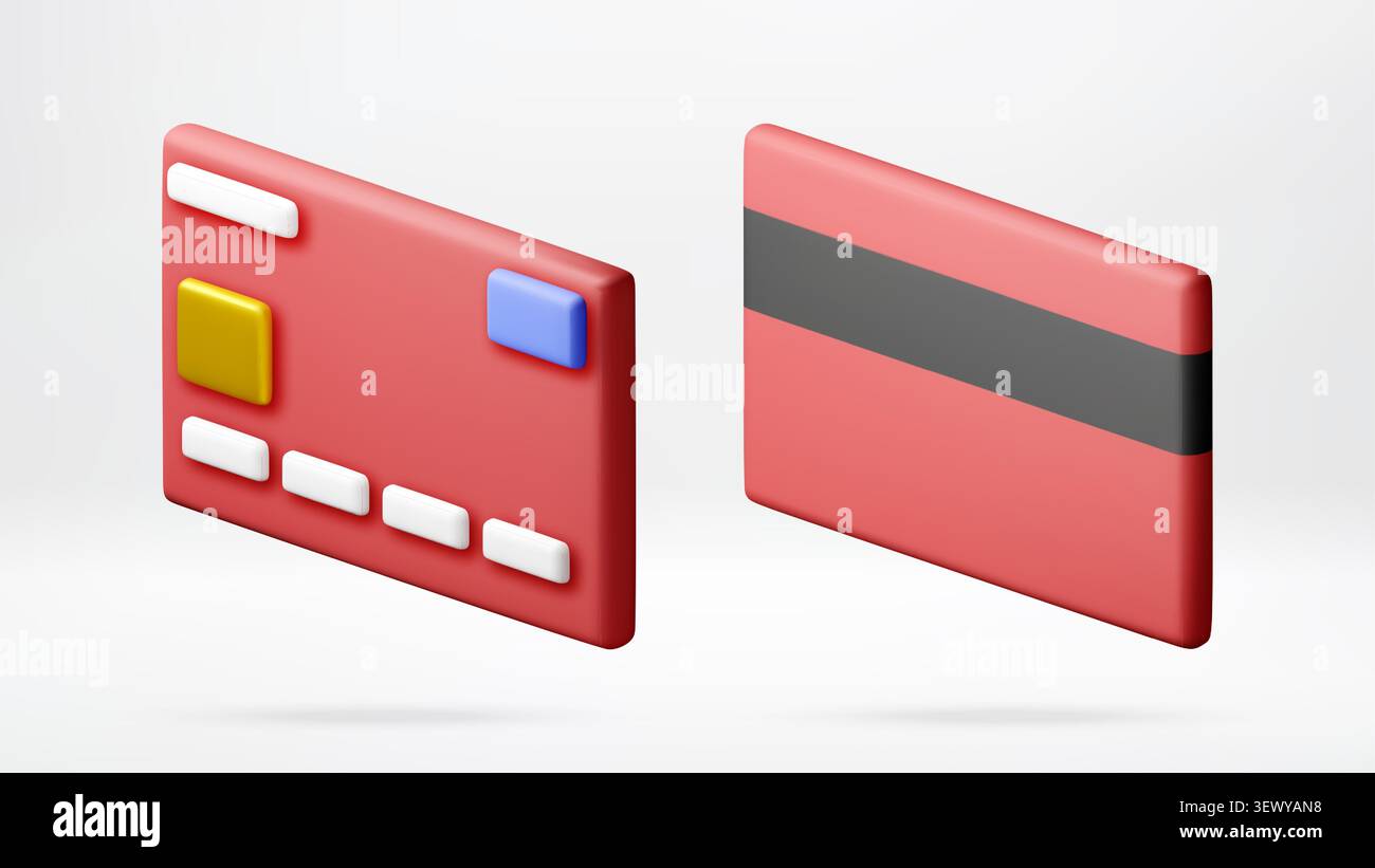 Cartes de crédit en plastique de l'avant et de l'arrière en 3D. Illustration de Vecteur