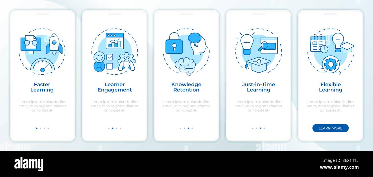 Avantages de Microlearning écran bleu de l'application mobile d'intégration Illustration de Vecteur
