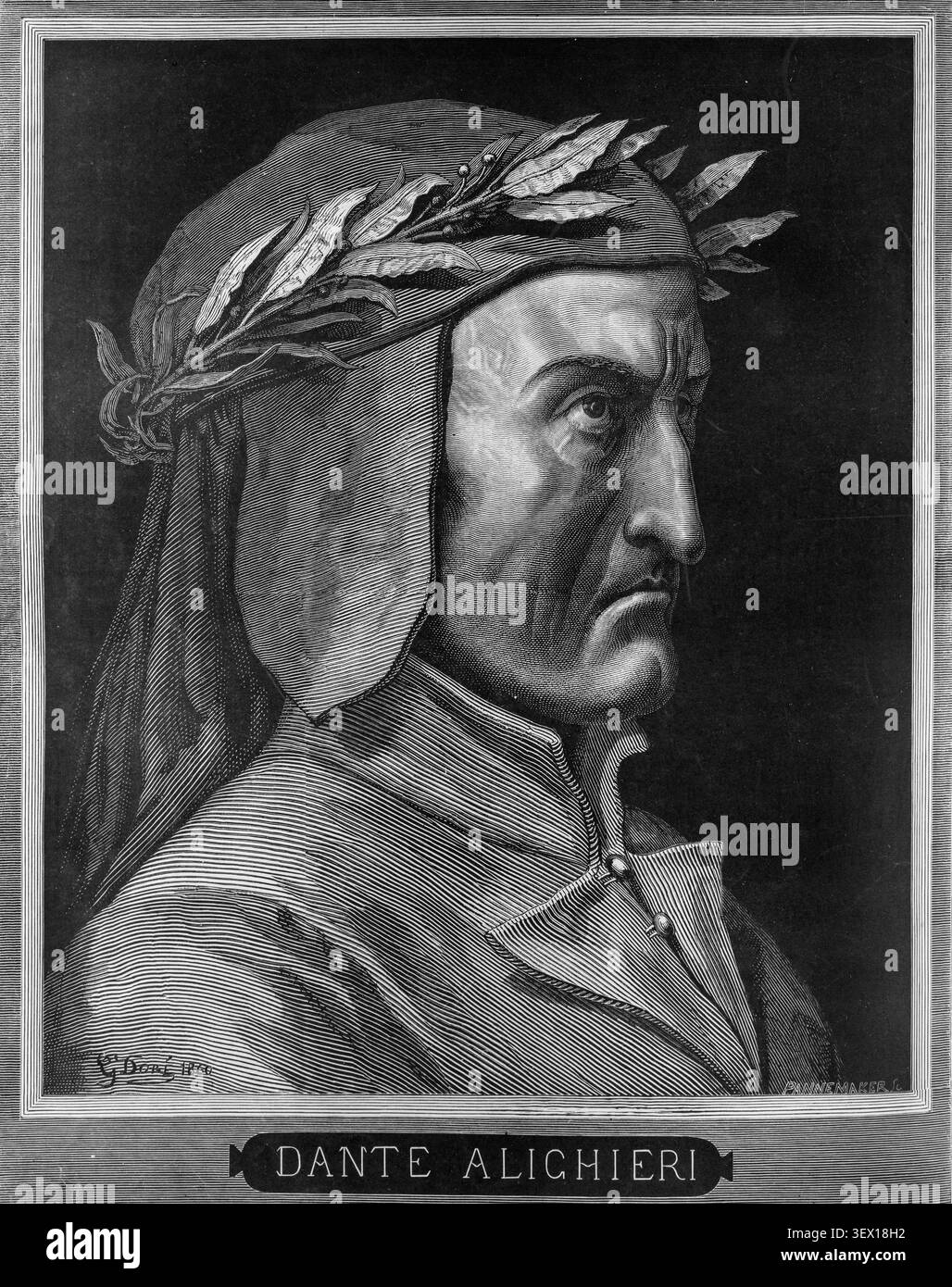 Portrait de Dante Alighieri, gravure de Gustave Dore à Divine Comédie Banque D'Images