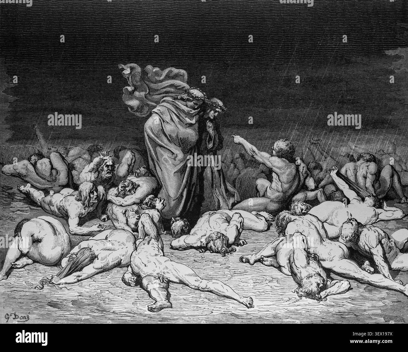 Gluttons, Dante rencontre Ciacco, Inferno, gravure de Gustave Dore à Divine Comédie Banque D'Images