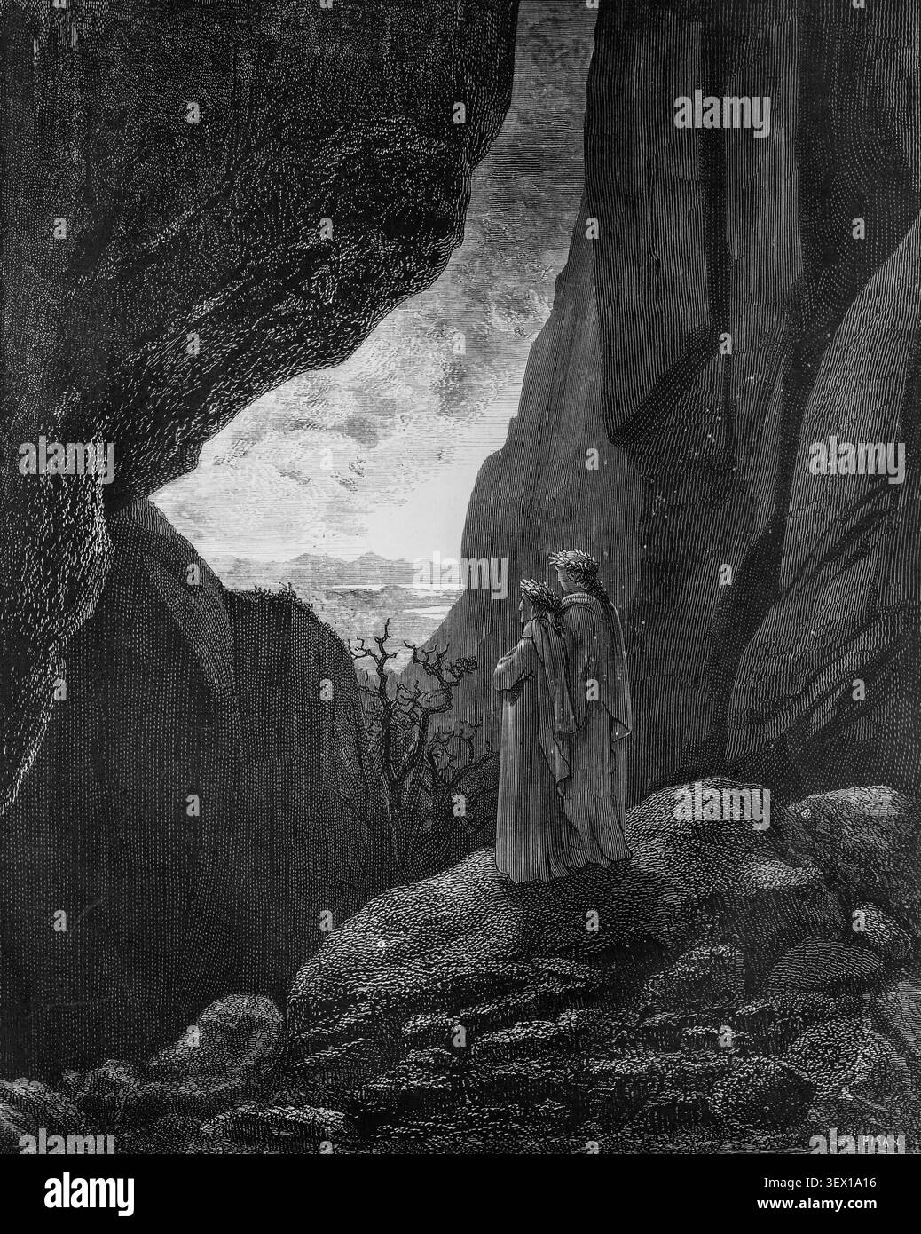 Dante et Virgile, Inferno, gravure de Gustave Dore à Divine Comédie Banque D'Images