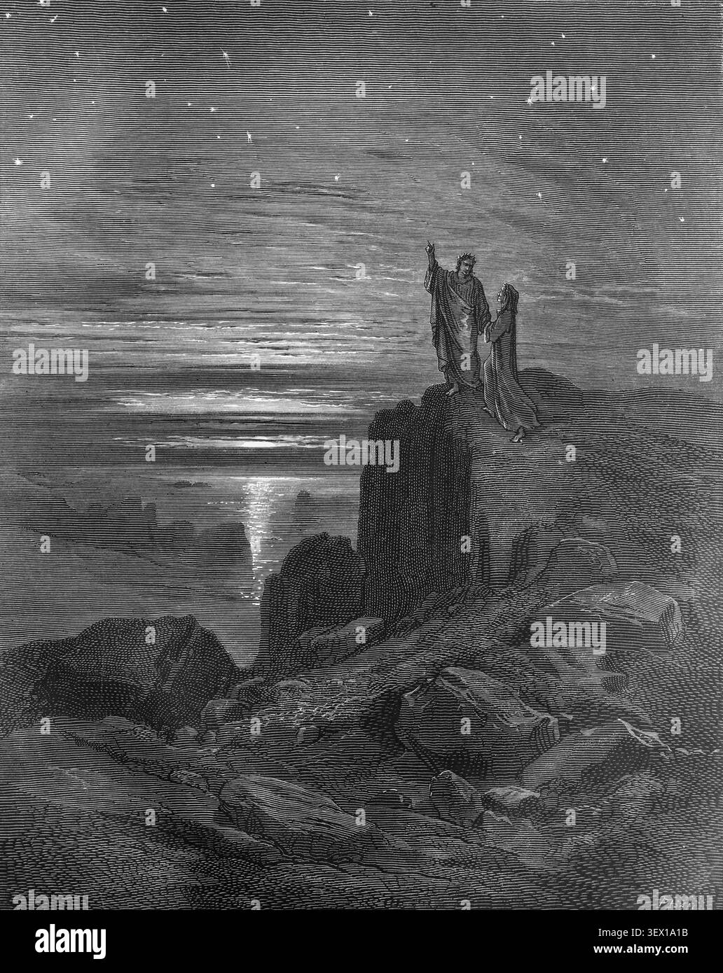 Dante et Virgile, gravure de Gustave Dore à Divine Comédie Banque D'Images