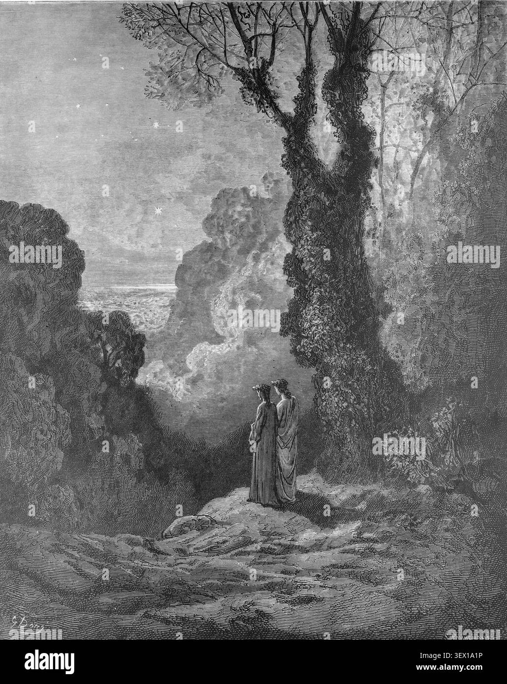 Dante et Virgile, gravure de Gustave Dore à Divine Comédie Banque D'Images