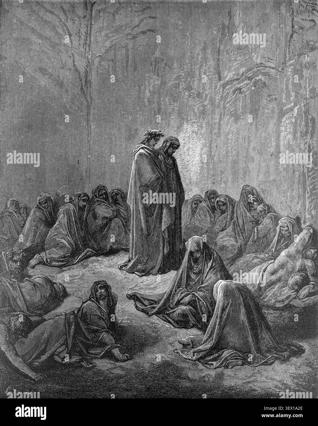 Virgile et Dante parmi les envieux, Purgatorio, gravure de Gustave Dore à Divine Comédie Banque D'Images