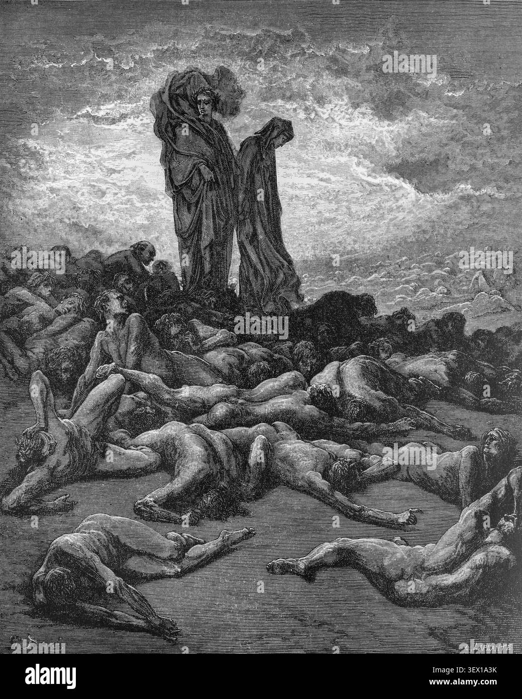 Virgile et Dante parmi les pécheurs, Purgatorio, gravure de Gustave Dore à Divine Comédie Banque D'Images