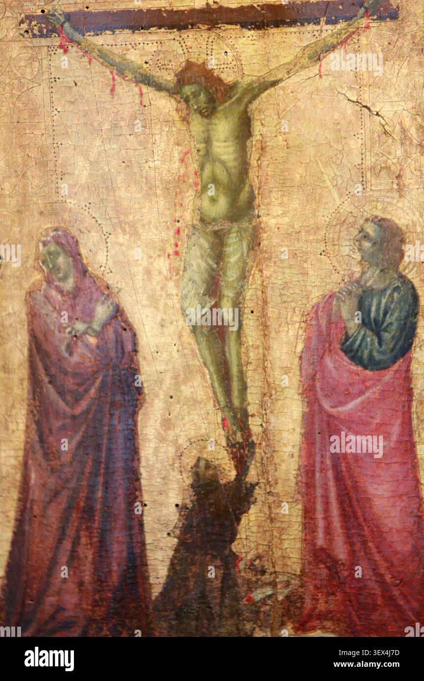 Le Calvaire avec Saint-François. Anonyme. Florence. Début du XIV ème siècle. D 308. Dépôt du Musée du Louvre (1976). Exposition. Musée du petit Palais Banque D'Images