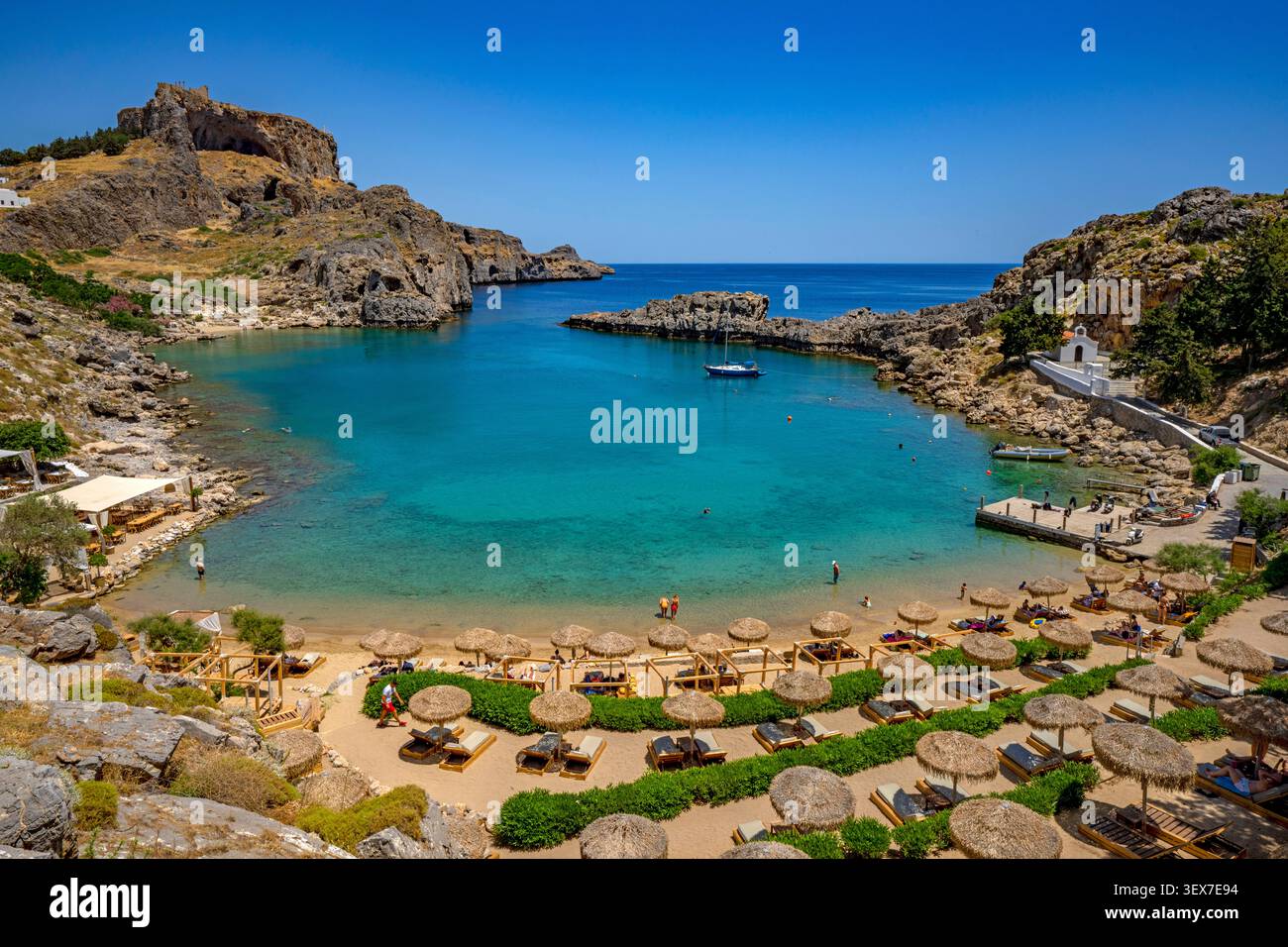 Grèce, Rhodes, Lindos, composé Paul's Bay Banque D'Images
