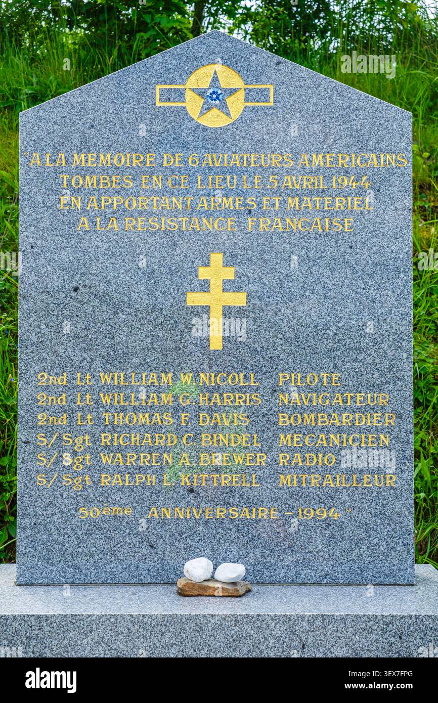 France, Calvados, environs de Vire, Truttemer-le-Grand, hommage à 6 aviateurs américains décédés le 5 avril 1944 Banque D'Images