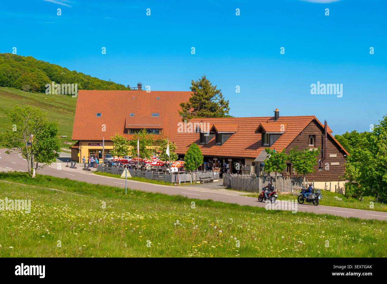 France, territoire de Belfort, Col du ballon d'Alsace, restaurant de montagne Banque D'Images