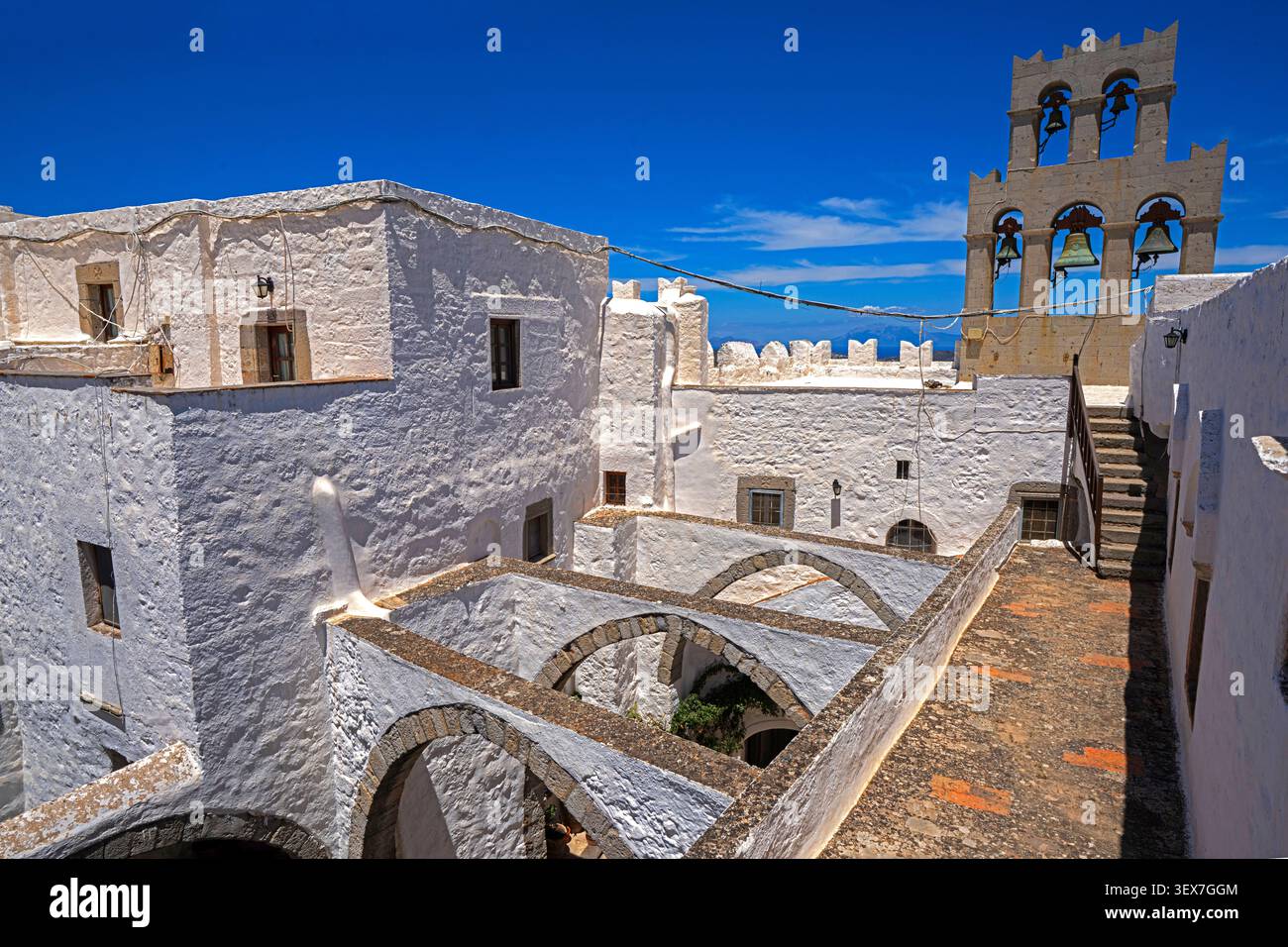 Grèce, Îles du Dodécanèse, Île de Patmos, Chora, Monastère de Saint Jean le théologien Banque D'Images