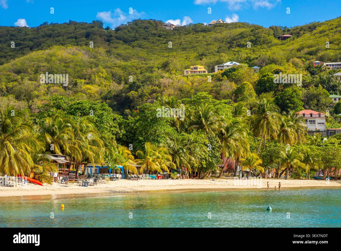 France, Guadeloupe, basse-Terre, Deshaies, la commune avec ses maisons créoles Banque D'Images