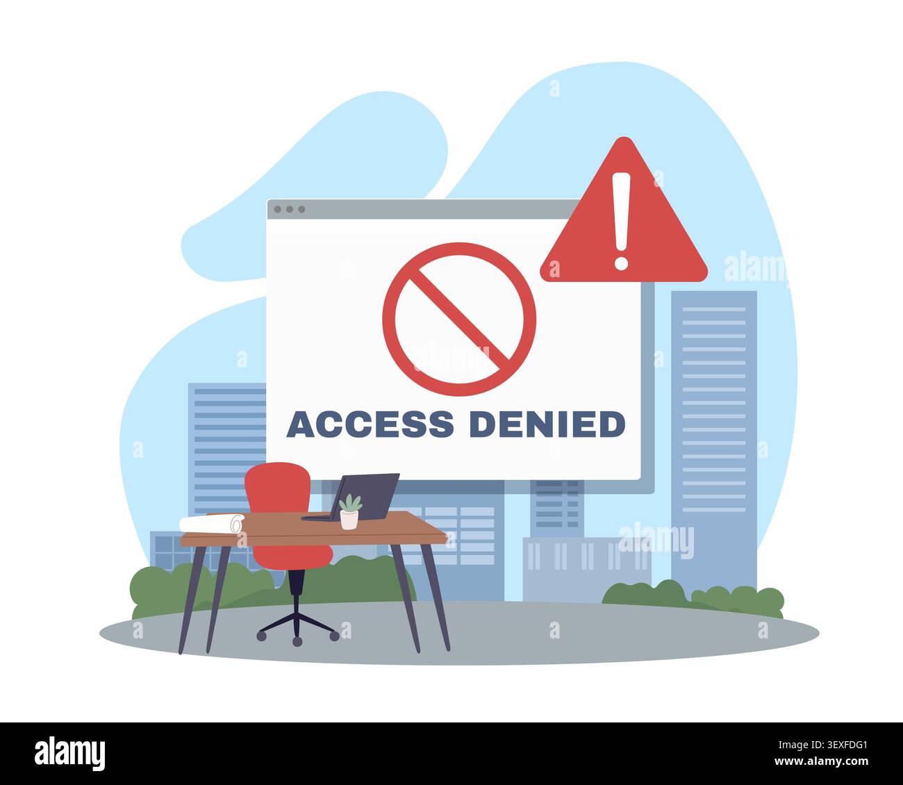 Accès refusé. Accès restreint au site Web, erreur de connexion, avertissement de sécurité, notification de blocage d'autorisation, restrictions de compte, cybersécurité Illustration de Vecteur