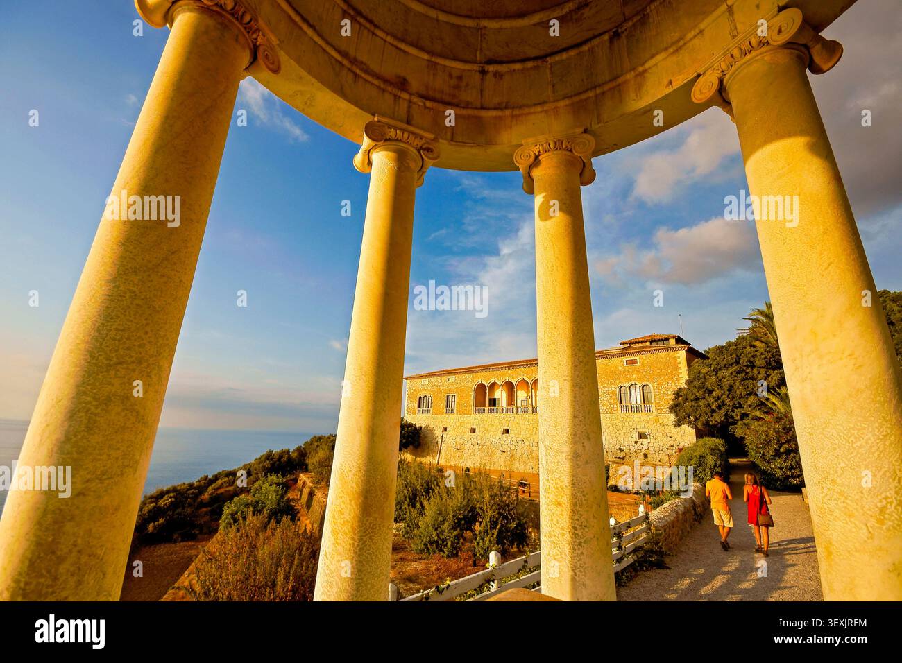 Domaine traditionnel son Marroig, manoir et colonnes, Valldemossa, Serra de Tramuntana, Îles Baléares, Espagne Banque D'Images