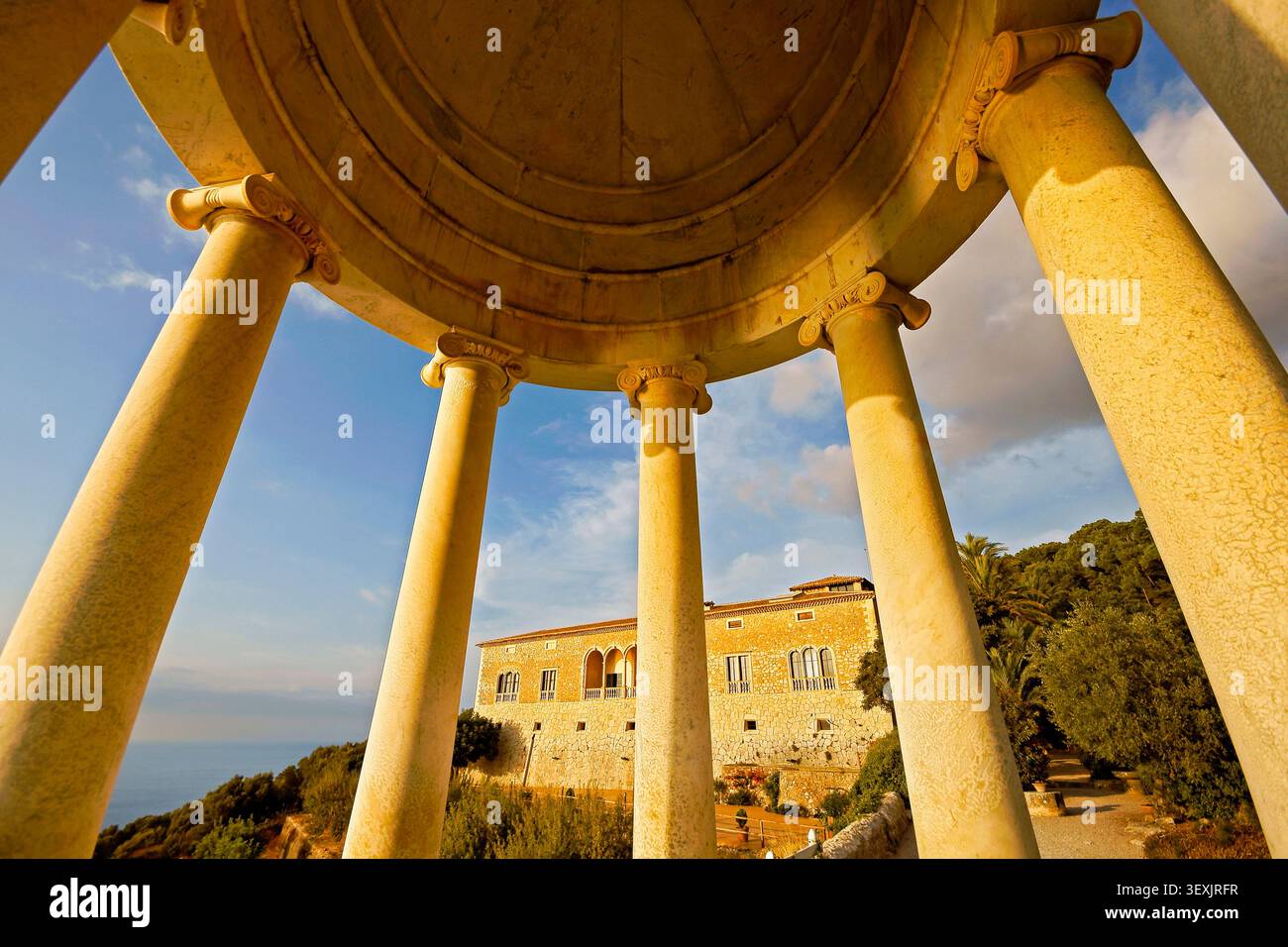 Domaine traditionnel son Marroig, manoir et colonnes, Valldemossa, Serra de Tramuntana, Îles Baléares, Espagne Banque D'Images