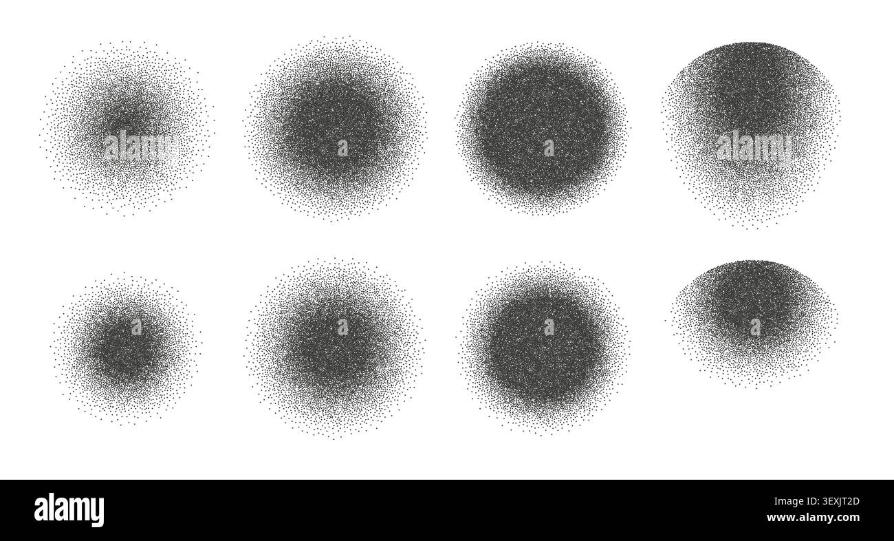 Ensemble d'éléments de conception avec gradation de grain créant un effet de fondu radial abstrait Illustration de Vecteur