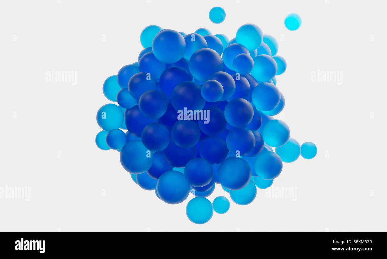 Sphères bleues formant une structure moléculaire abstraite ou un amas de particules. rendu 3d. Banque D'Images