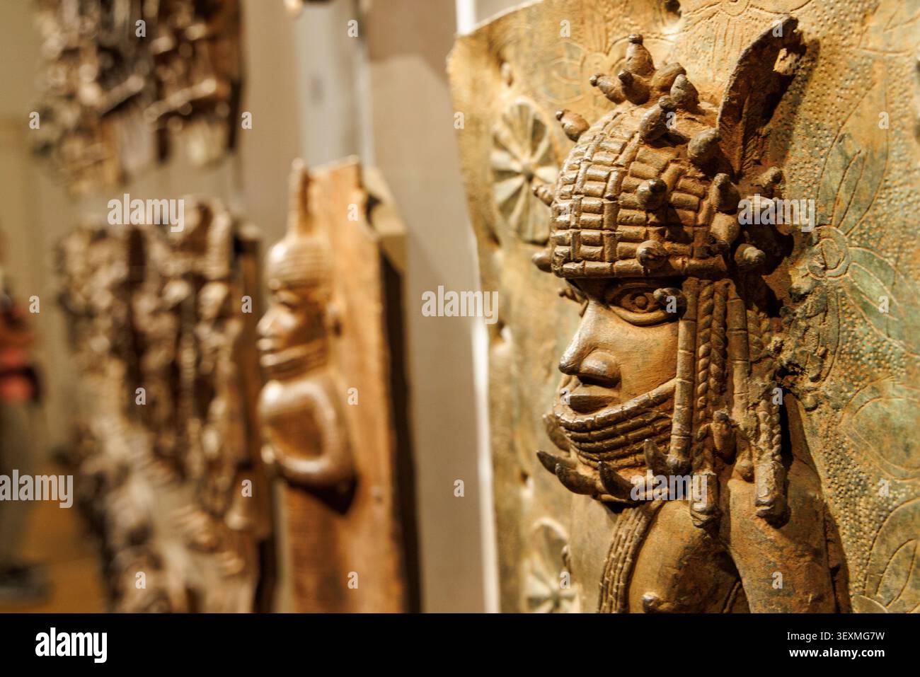 Bronzes du Bénin, Afrique de l'Ouest dans les années 1500, British Museum, Londres, Angleterre, Royaume-Uni Banque D'Images