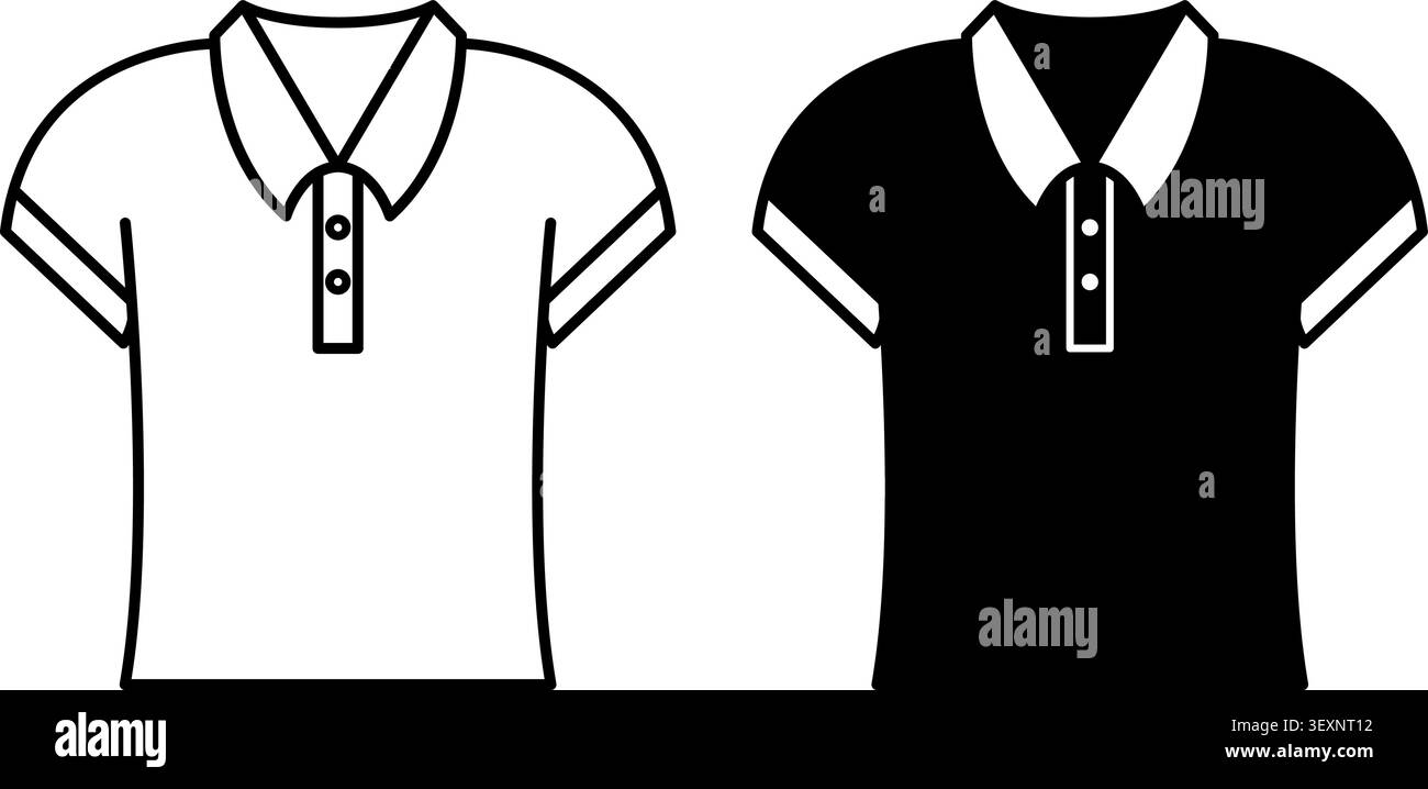 Icônes du polo. Dessins vectoriels noir et blanc. Variété de chemise avec col et manches courtes. Chemise de tennis, chemise de golf. Concept vestimentaire Illustration de Vecteur