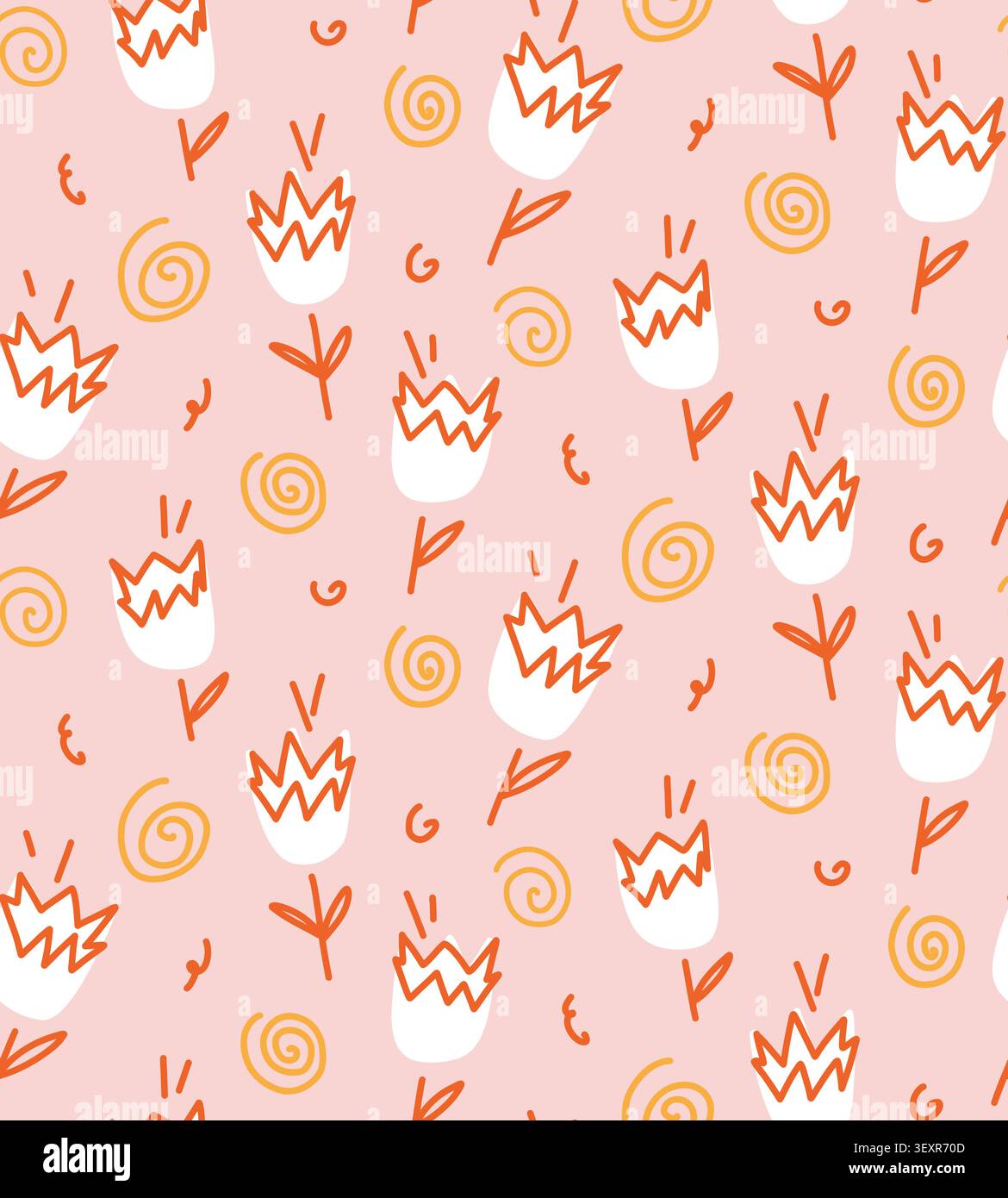 Motif floral mignon sans couture avec tulipes et tourbillons sur fond de pêche, design printanier à la mode. Illustration vectorielle Illustration de Vecteur