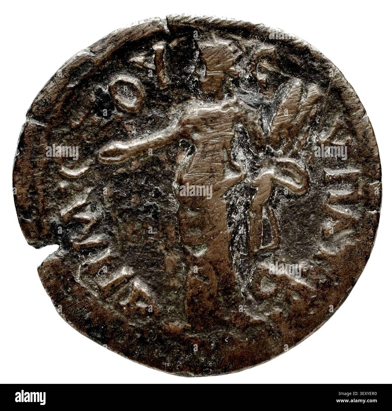 Une pièce de bronze d'Alexandrie, en Égypte, émise par Lucius Aelius Verus, un empereur romain, en 136 après JC. Banque D'Images