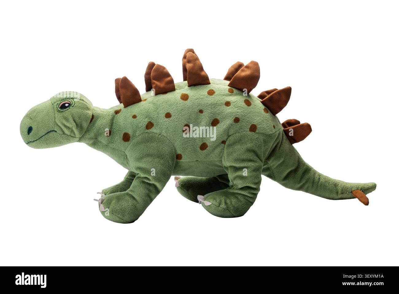 Jouet de dinosaure stégosaure vert en peluche isolé sur fond blanc Banque D'Images
