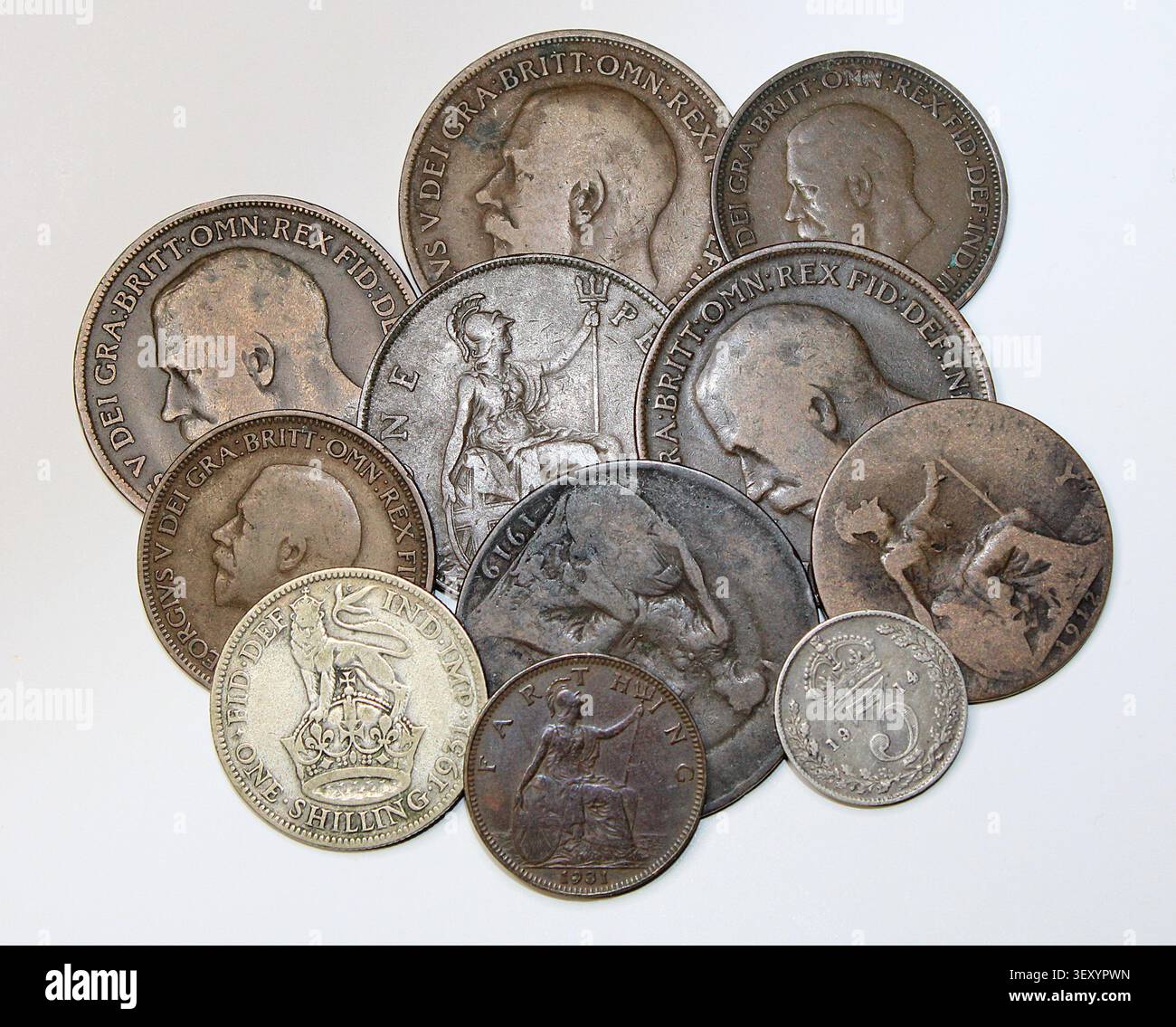 Sélection de vieilles pièces britanniques du début des années 1900 Banque D'Images