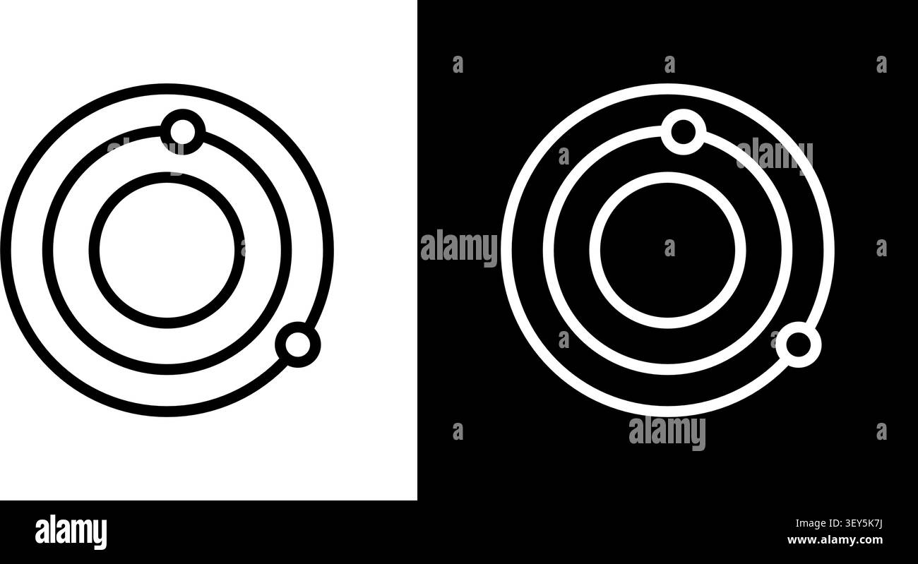 Jeu d'icônes de ligne de structure atomique. Modèle atomique, orbite d'électrons et collection de symboles scientifiques. Formation en chimie et physique. Contour modifiable. Isolé Illustration de Vecteur