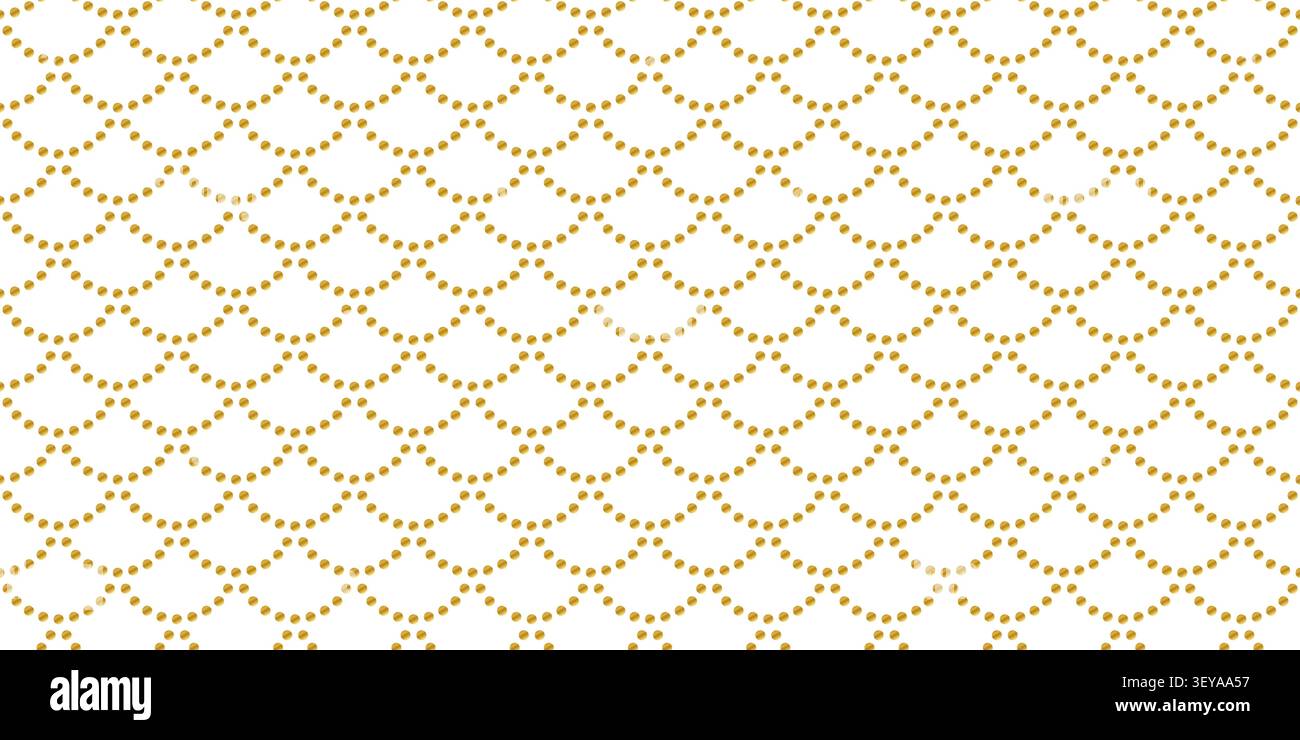 Motif écailles de poisson avec point doré créant une texture festonnée. Fond vintage sans couture avec motif de peau de reptile orné. Parfait pour le tissu, la conception de carreaux ou les projets d'impression décoratifs. Illustration de Vecteur