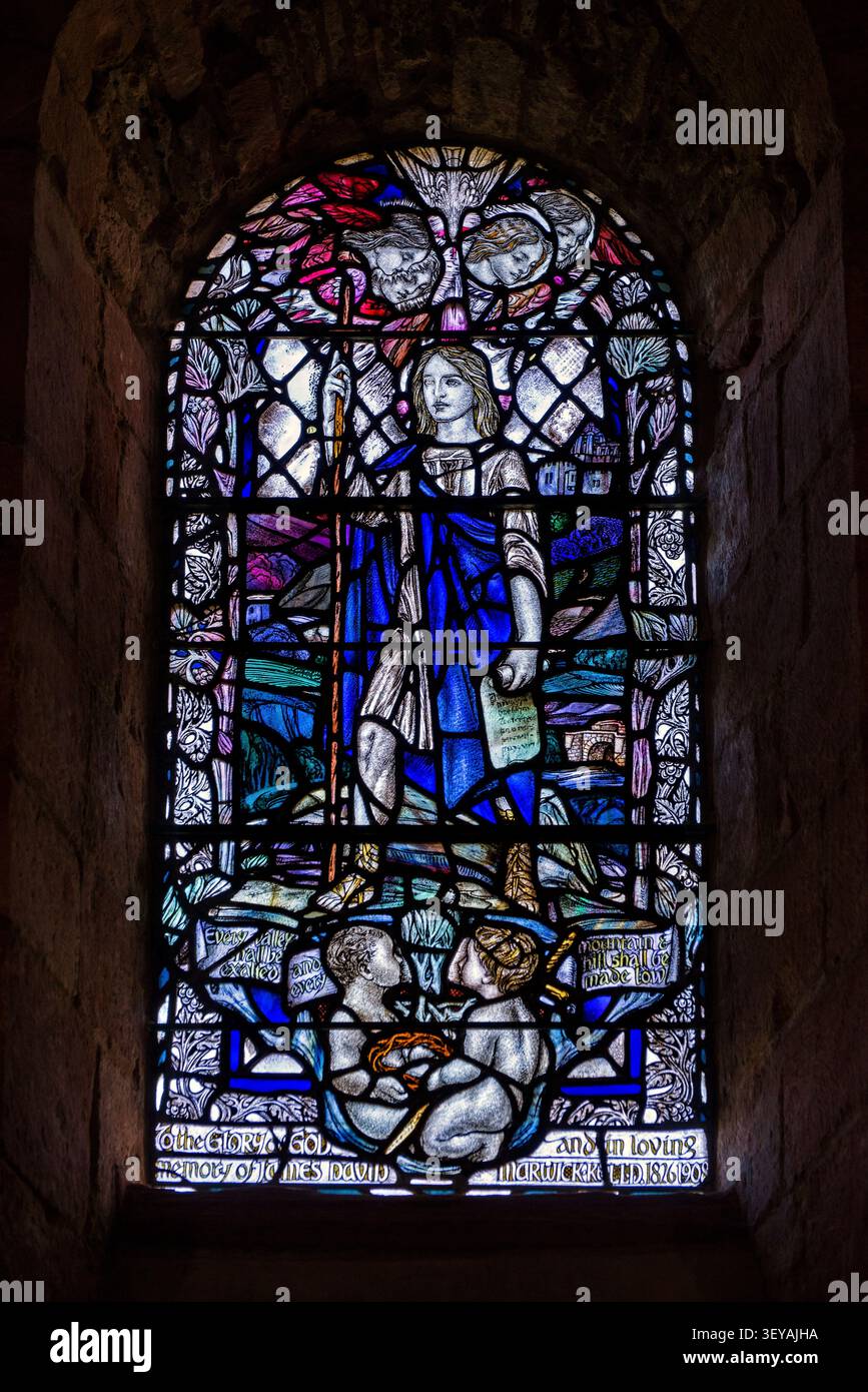 Vitrail, un mémorial à Sir James David Marwick (1826-1908), dans la cathédrale Saint Magnus, Kirkwall, Orcades, Écosse, Royaume-Uni. Banque D'Images