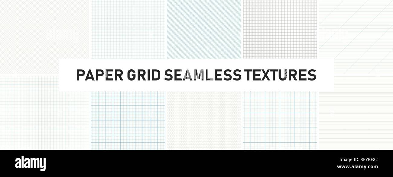 Collection de motifs géométriques vectoriels sans couture. Textures de papier quadrillé. Impressions réalistes de contours de graphiques carrés et lignés. Flans rayés minimalistes Illustration de Vecteur