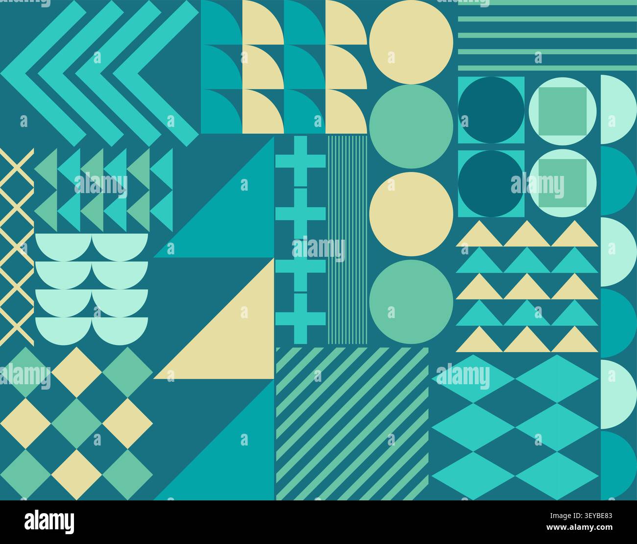 Motif géométrique abstrait sans couture sarcelle et turquoise. Fond vectoriel dans le style Bauhaus moderne pour textile haut de gamme, impression de tissu et emballage Illustration de Vecteur