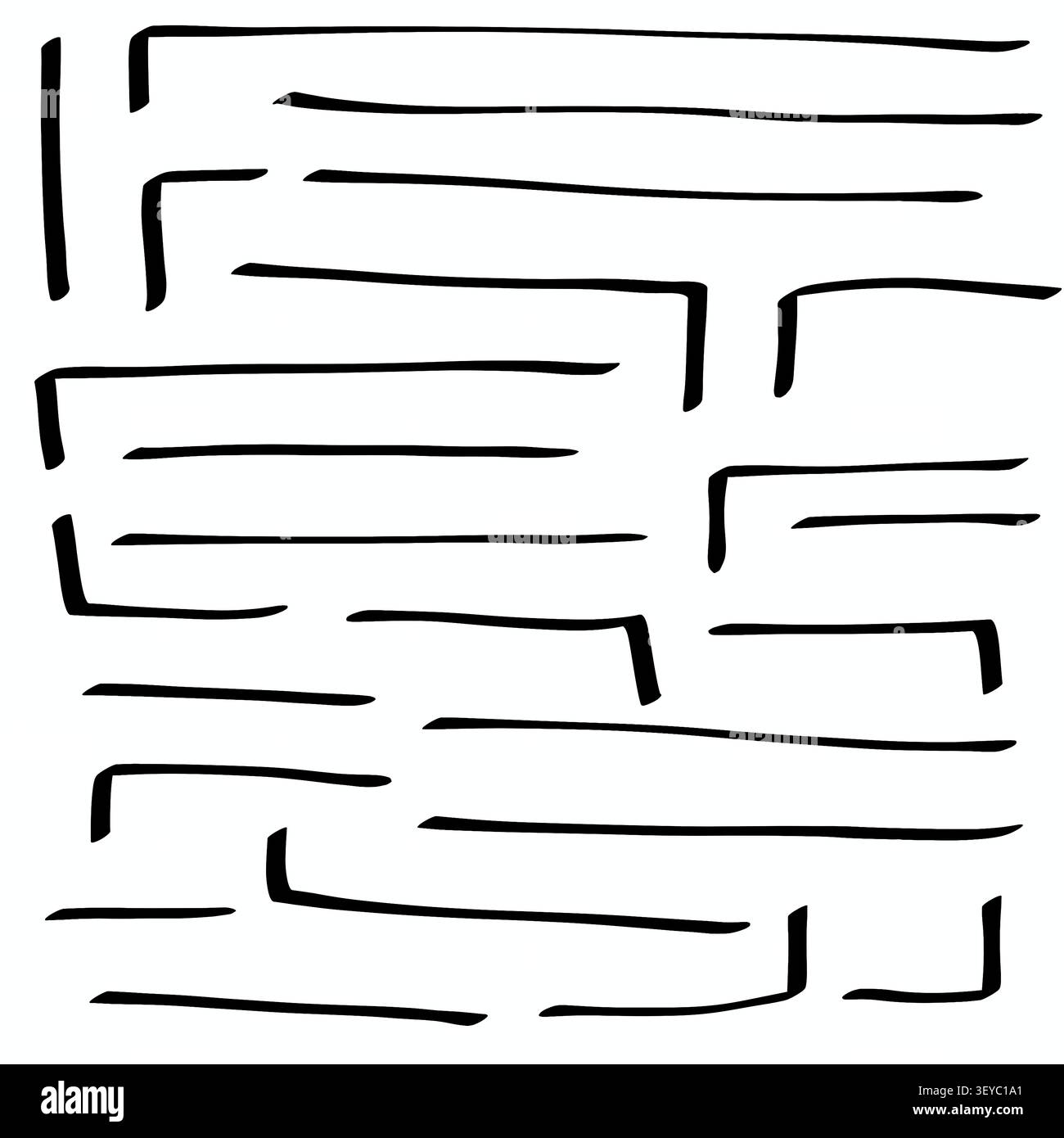 Illustration abstraite minimaliste mettant en avant des lignes noires dessinées à la main disposées selon un motif géométrique Banque D'Images