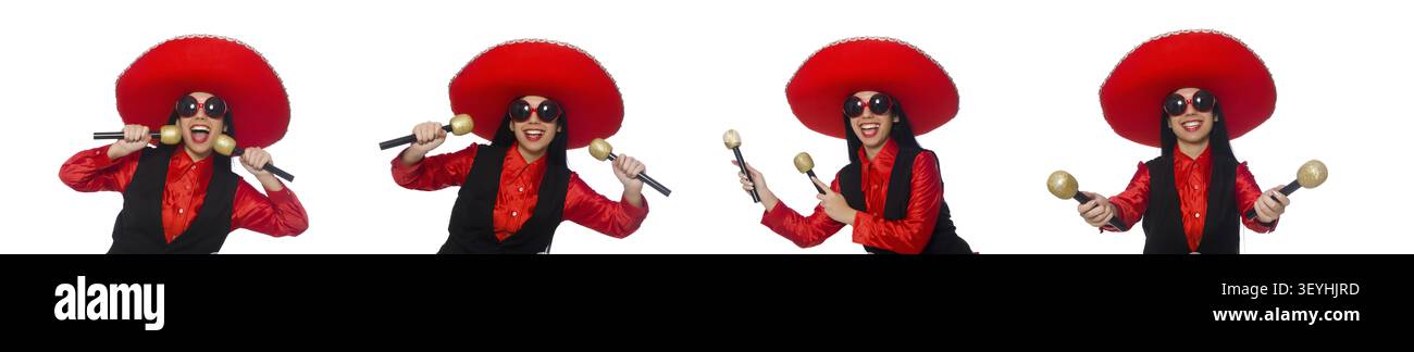 Femme mexicaine dans drôle notion on white Banque D'Images