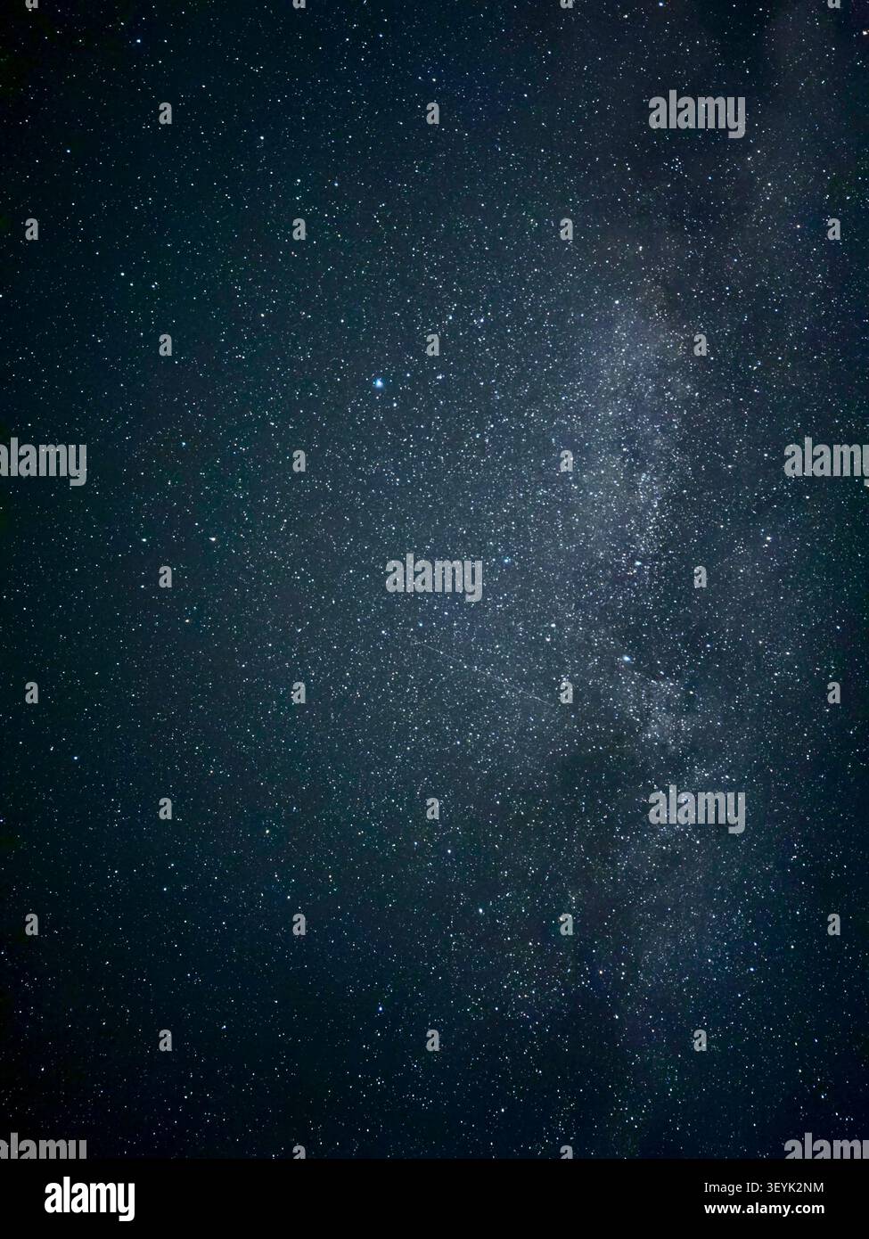 La Voie lactée et d'innombrables étoiles s'étendent dans le ciel sombre au-dessus du paysage rural près de Beaver Mines, Alberta, Canada. - Image de stock capturée avec un smartphone