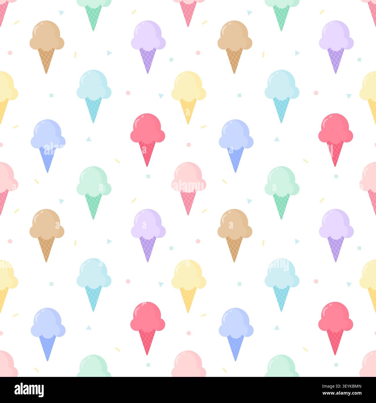 Adorable motif sans couture avec divers cônes de crème glacée pastel colorés sur fond blanc. Parfait pour les papiers peints d'été, emballage cadeau, imprimé tissu Illustration de Vecteur