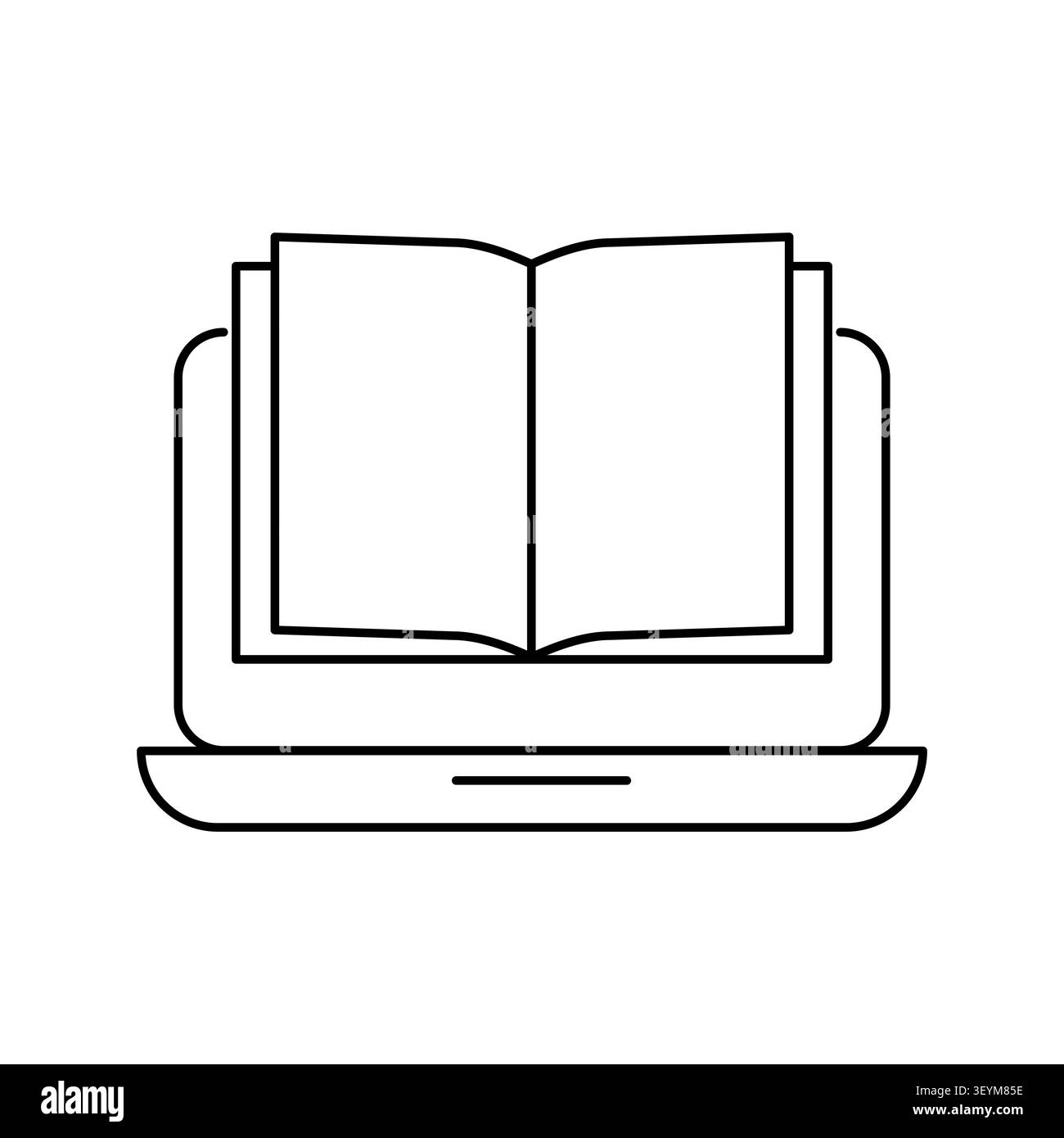 La bibliothèque d'écran d'ordinateur portable dispose d'une illustration vectorielle plate. La technologie de livre numérique met en avant l'éducation en ligne. spe 10 Illustration de Vecteur