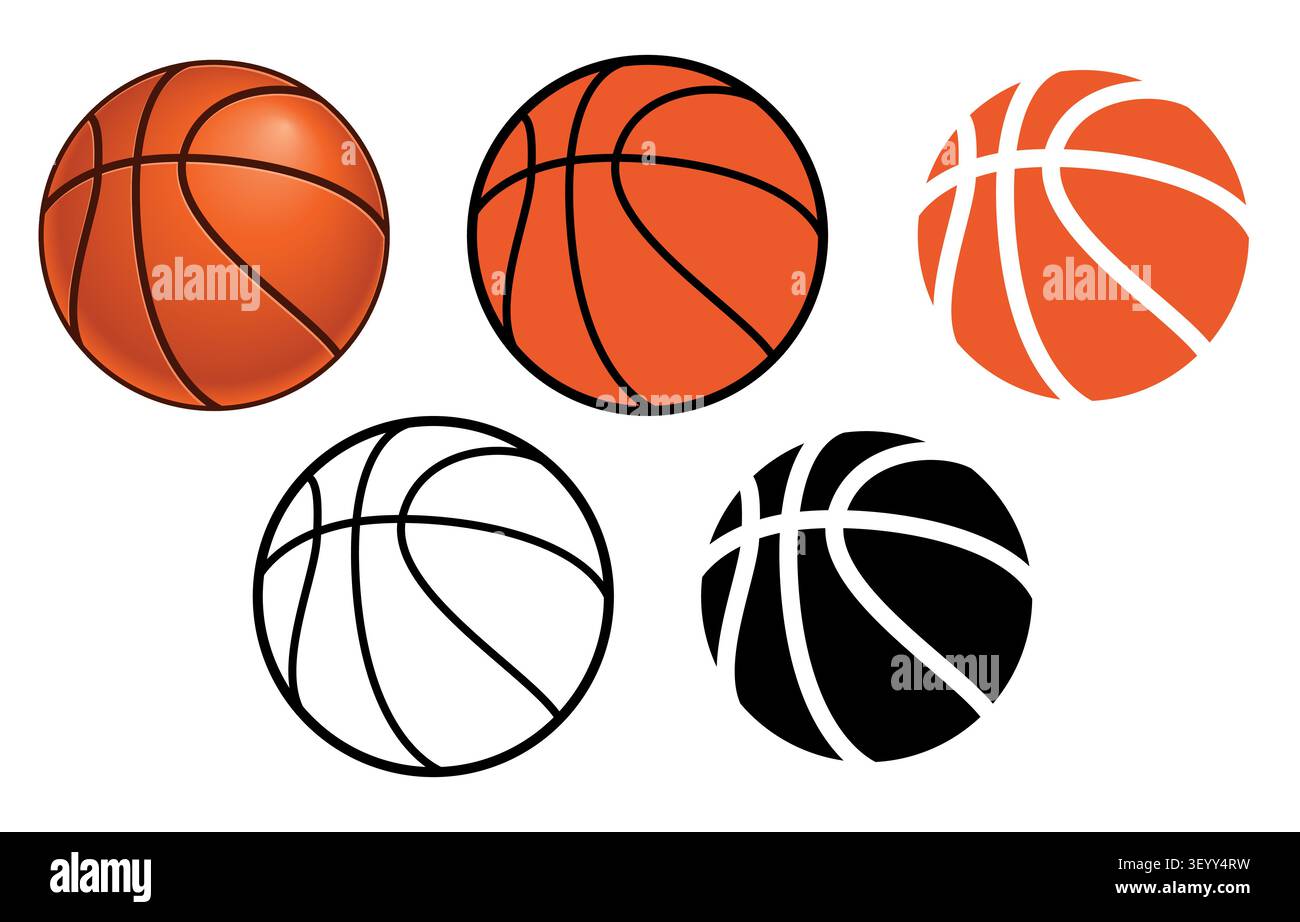 ballon de basket-ball - ensemble de couleur et illustration vectorielle noir et blanc, fond blanc Illustration de Vecteur