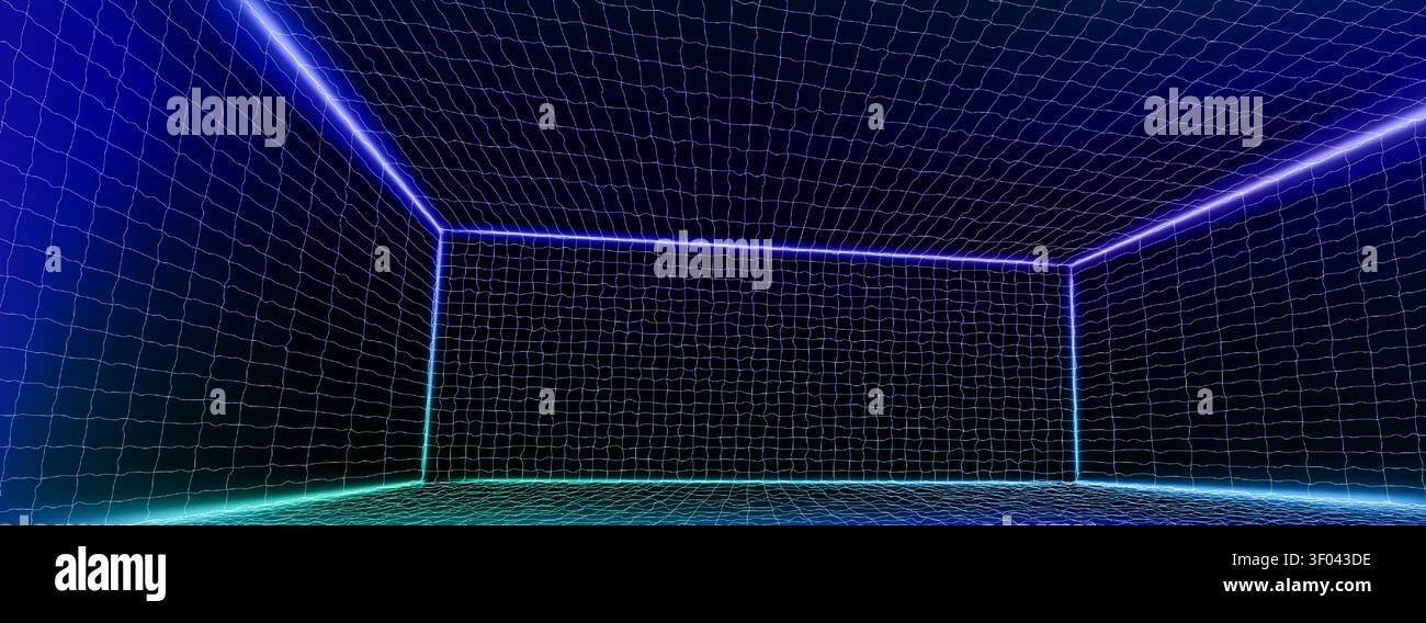 Salle de grille filaire 3D avec lignes déformées de perspective, espace numérique immersif pour les jeux de métaverse VR. Fond vectoriel d'environnements cyber futuristes avec des accents de grille bleu vert néon. Illustration de Vecteur