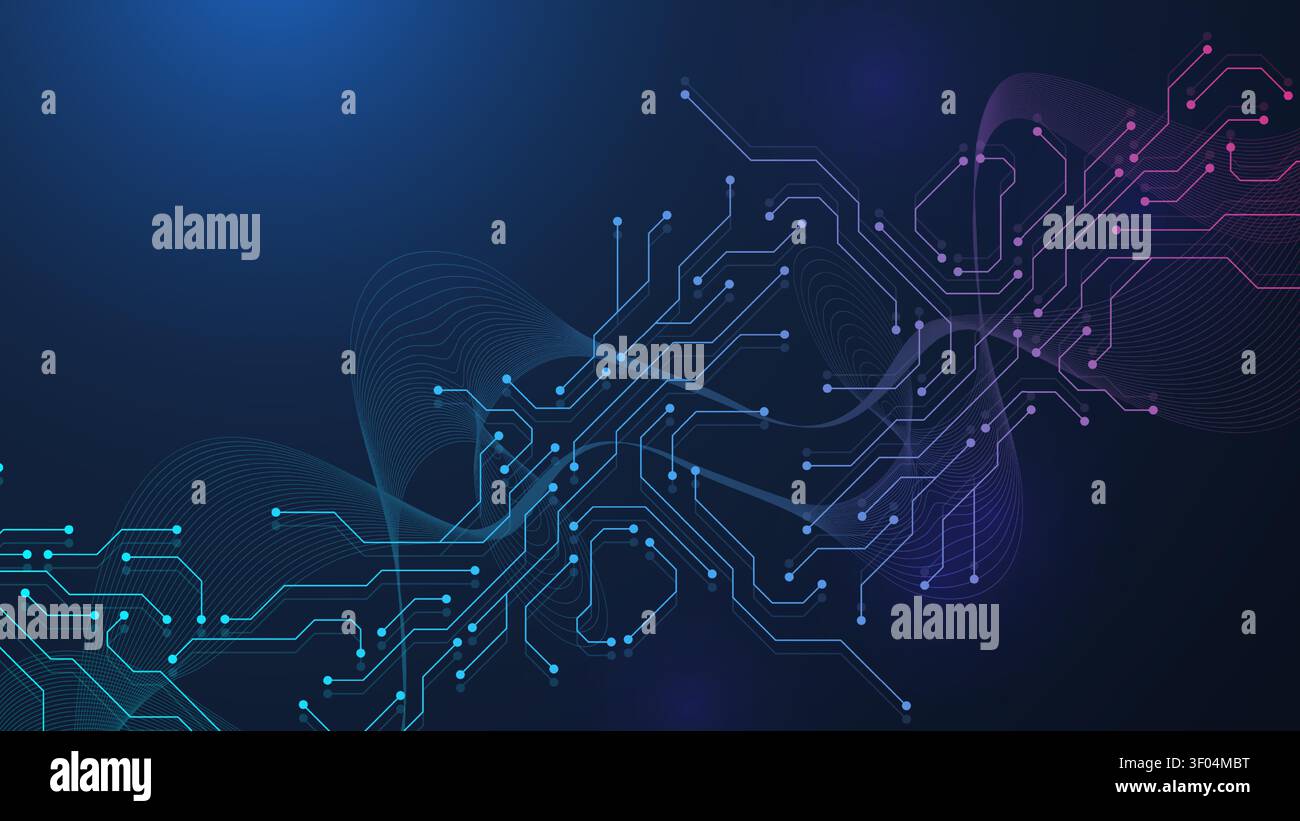 Fond abstrait numérique de la carte mère. Conception de texture de technologie de carte de circuit AI. Semi-conducteur et processeur informatique sur modèle de bannière technique Illustration de Vecteur