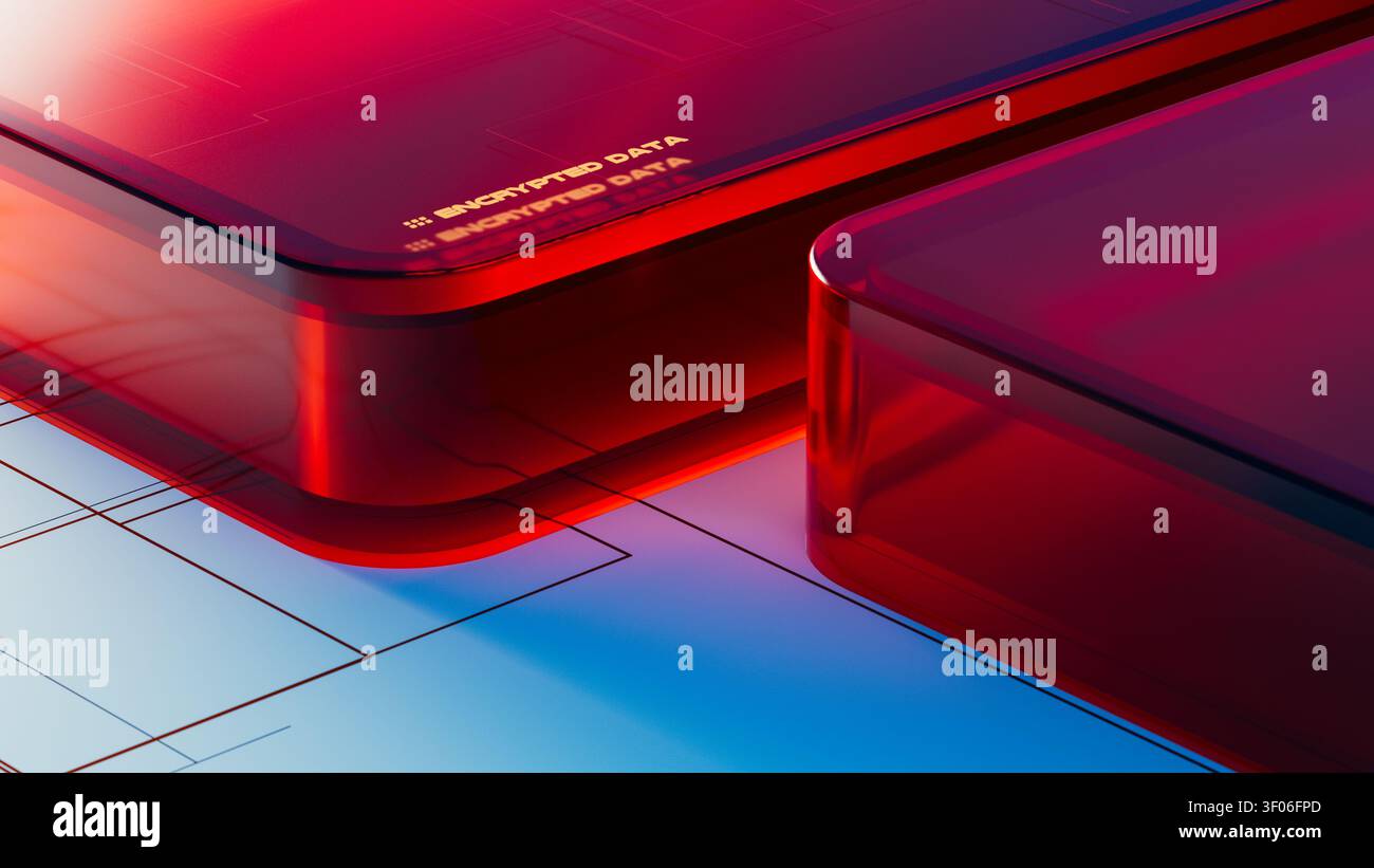 La conception montre les éléments de sécurité des données cryptées dans une mise en page moderne. Les couleurs vives mettent en évidence les aspects technologiques impliqués dans la protection des données. Banque D'Images