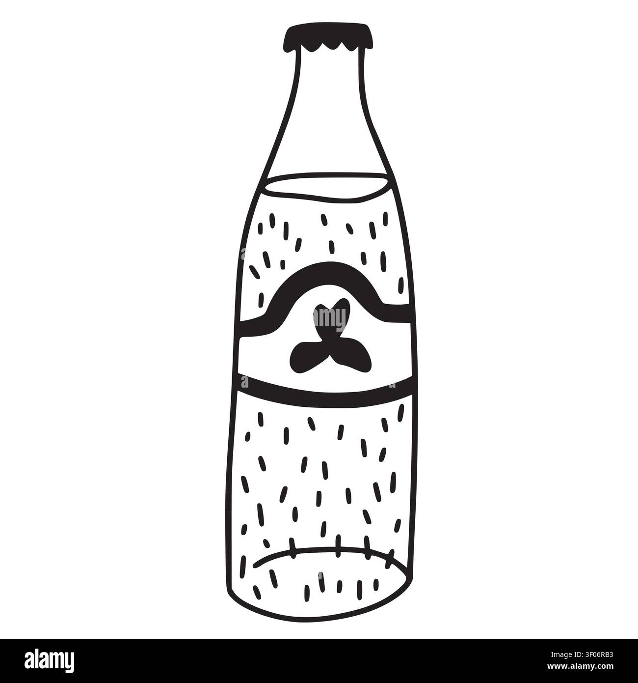 Doodle dessiné à la main d'une bouteille de soda en verre isolé sur fond blanc. Croquis de limonade mignon avec des bulles pétillantes, parfait comme icône décorative pour un café Illustration de Vecteur