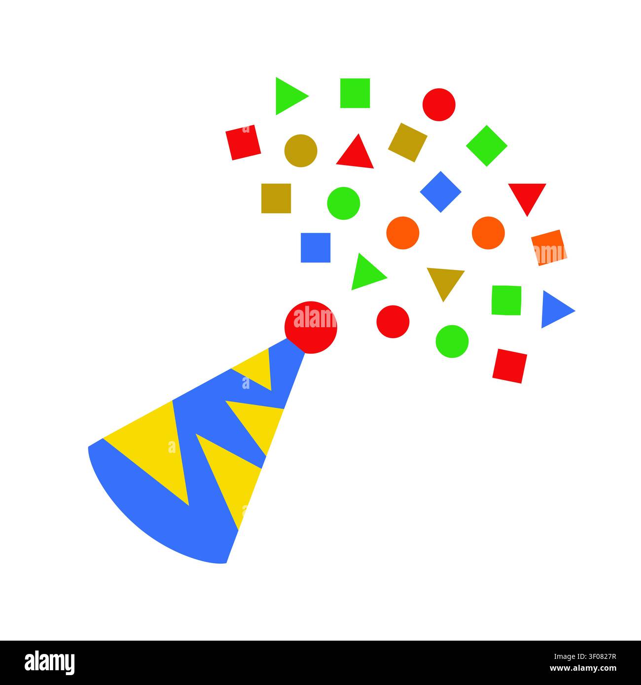 Un chapeau de fête d'anniversaire coloré avec des confettis de forme géométrique flottante, capturant une célébration festive, un événement joyeux et une atmosphère de fête joyeuse. Illustration de Vecteur