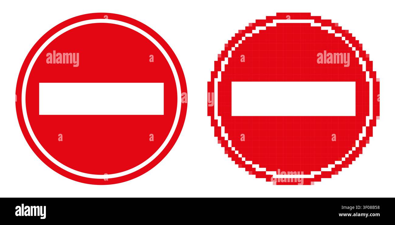 Panneaux d'interdiction d'entrée Classic et Pixel — symbole de trafic défini Illustration de Vecteur