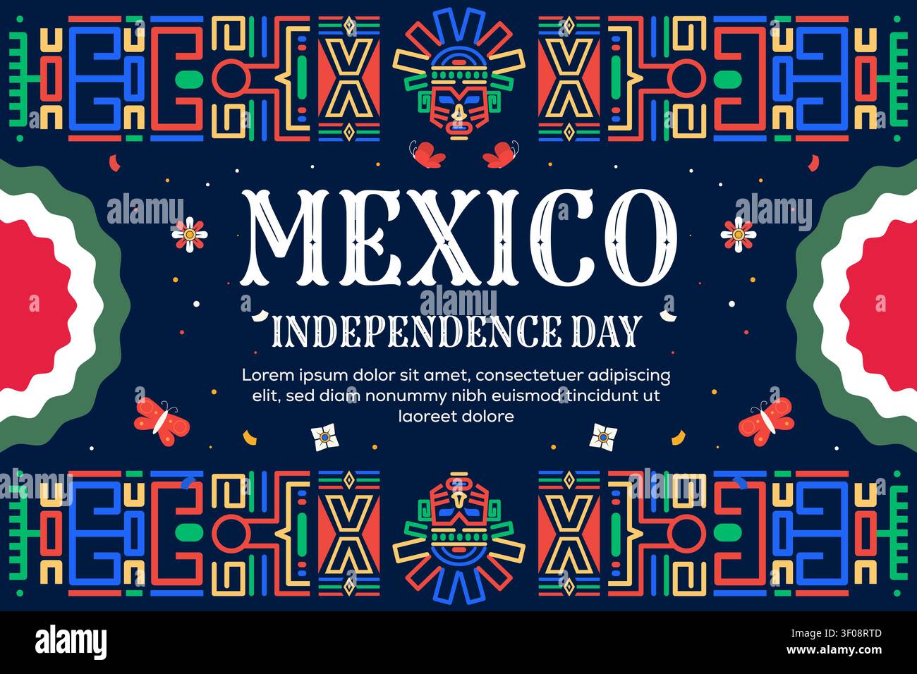 Fond de carte de voeux de jour de l'indépendance mexicaine avec motif tribal Illustration de Vecteur
